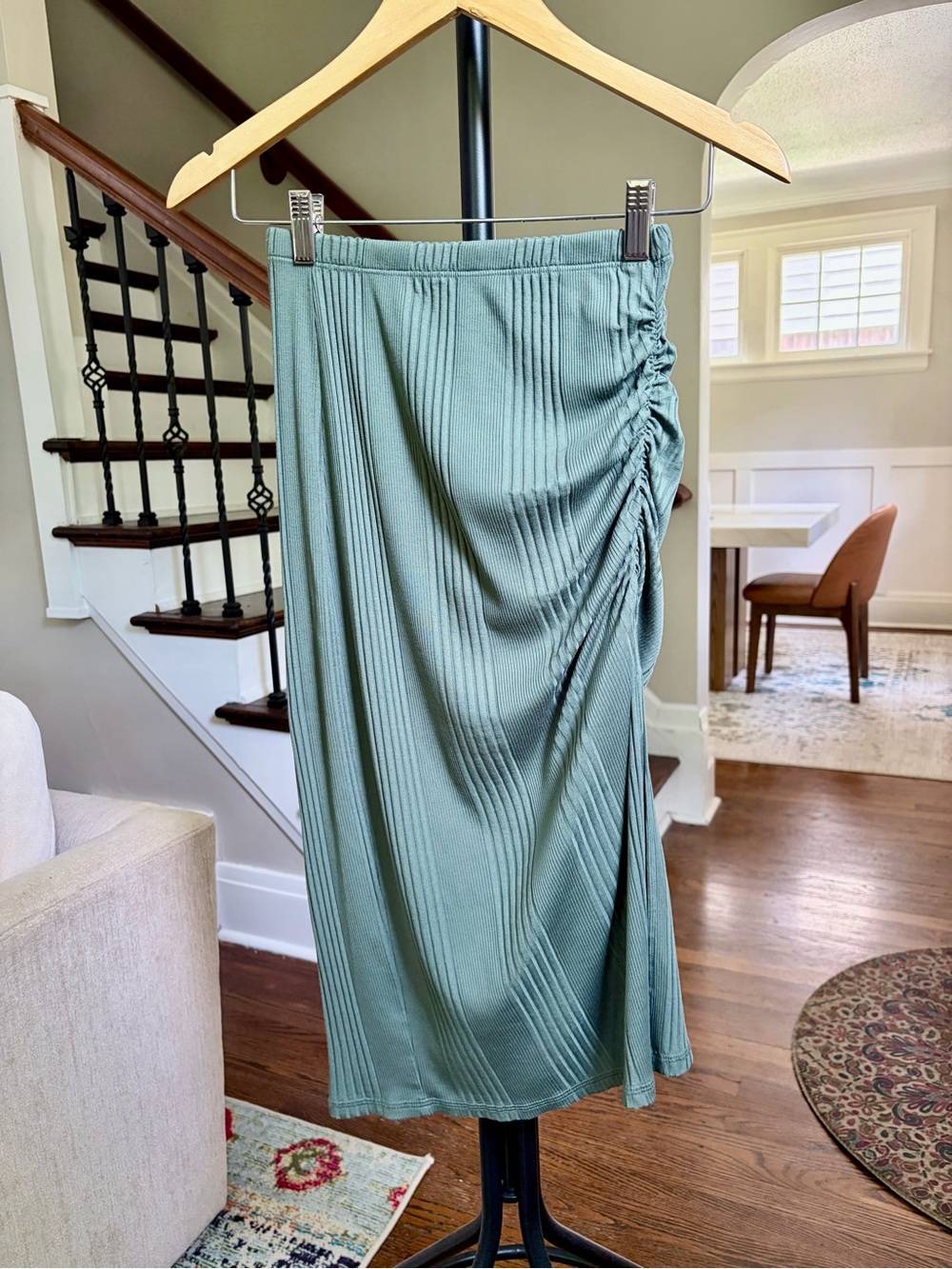 NSF Ruched Side Midi Skirt in Sage Green
